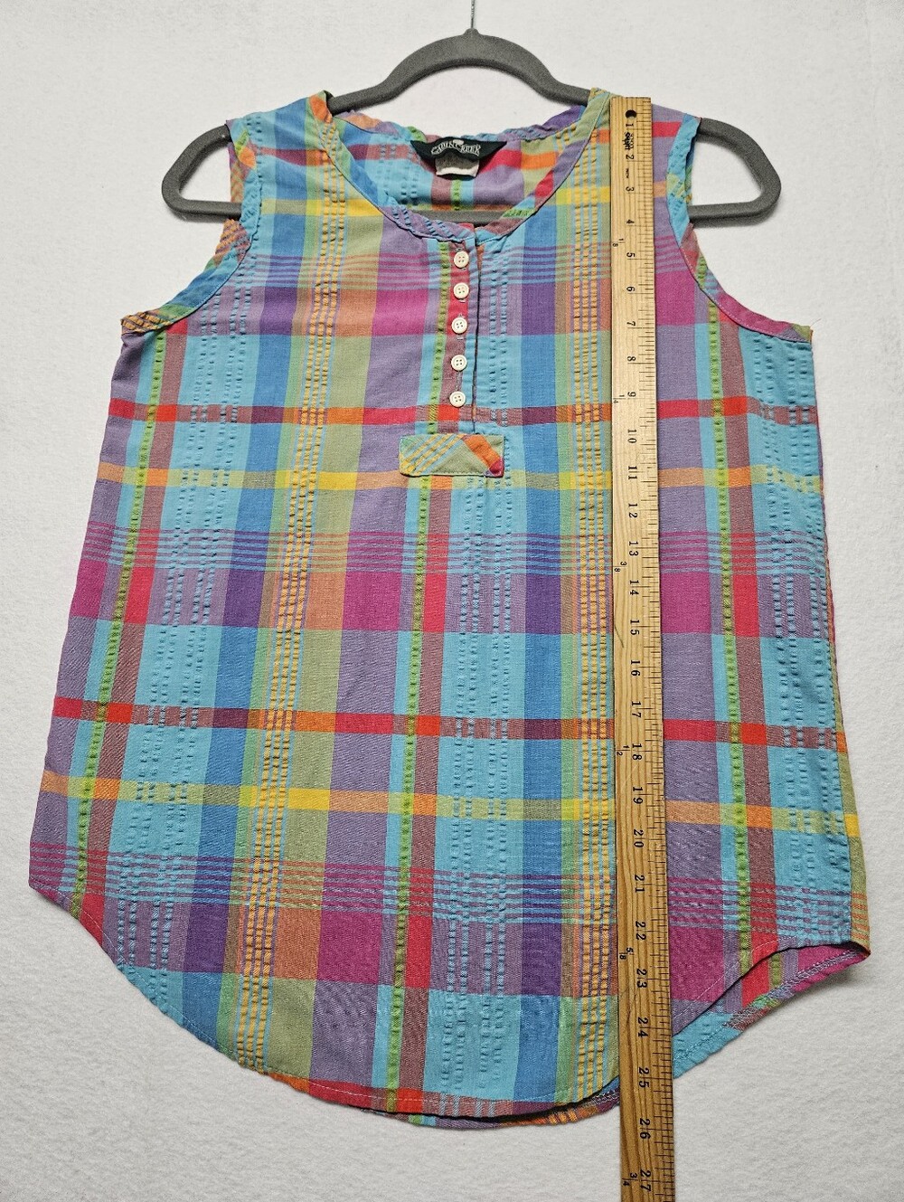 Vintage Cabin Creek Sleeveless Button Front Tank Top Madras Plaid 90s - Picture 6 of 9